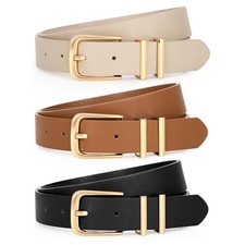 Women Casual Leather Jeans Belt With Gold Buckle Ladies Dresses Pants Waist Belt