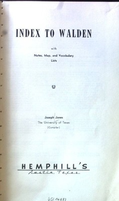 Index to Walden with Notes, Map and Vocabulary Lists; Jones, Joseph: