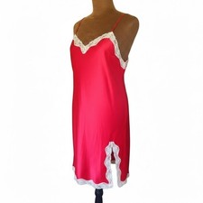 Victorias Secret Chemise Slip Dress Medium Red Babydoll Satin Lace Coquette Y2K