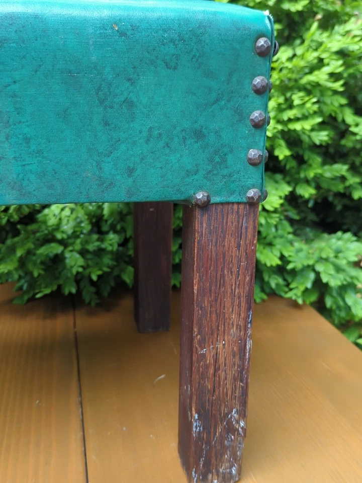 Taburete de pie otomano MCM de colección resistente banco de roble macizo retro primitivo 16,5x14x14" Foto 3 de 4