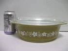 Vtg Green Pyrex 043 Crazy Daisy Spring Blossom Oval Casserole w Glass Lid 1.5 Qt