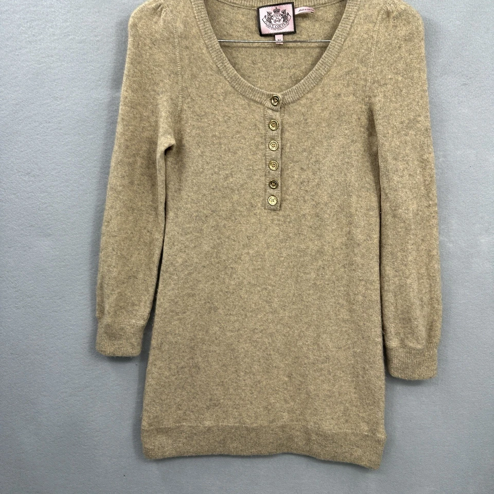 Juicy Couture Dress Womens Medium Cashmere 3/4 Sleeve Quiet Lux Beige y2k READ - Image 3 of 4