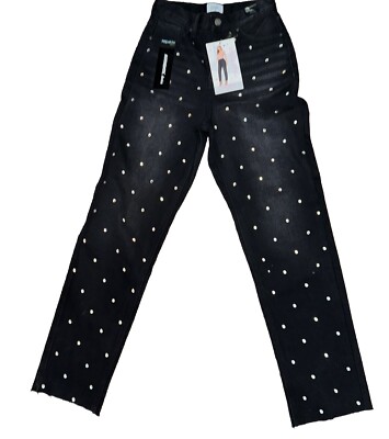Simple Society Women's Super High Rise Black Rhinestone Detail Jeans Sz 00/23NWT