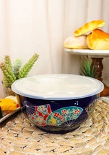 Ebros Set of 2 Ceramic Colorful Oriental Fans Portion Meal Bowls 3 Cups W/ Lid