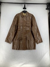 Pretty Little Thing Womens Full Zip Cocc Pu Oversized Brown Utility Jacket Sz 4