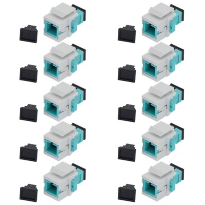 10x SC UPC Fiber Optic Simplex Multi Mode Keystone Jack Coupler Snap In OM3 Aqua