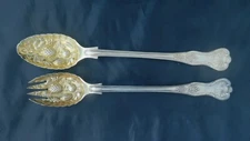 Vtg SP  w/Gold Color  Salad Spoon & Fork Set Cooper Bros.  & Sons "English King"