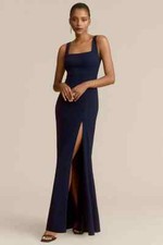 EVENING DRESS S BLAKE NAVY CREPE MAXI BHLDN ANTHROPOLOGIE SQUARE NECK NWT $220
