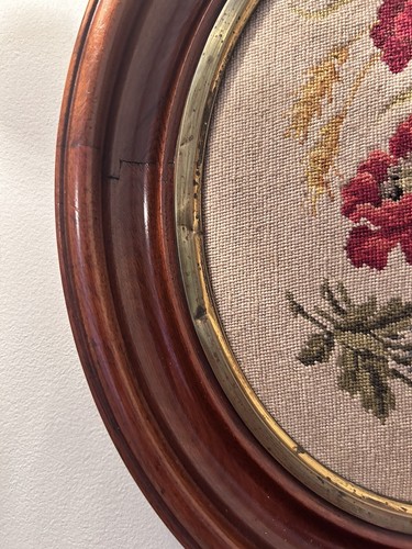 2 Antique Framed Oval Needlepoint Floral. Thick Frame - Picture 9 of 22