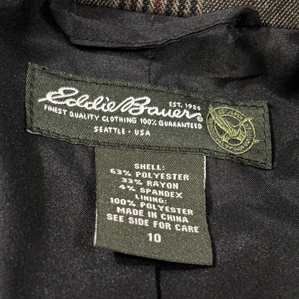 Eddie Bauer Blazer Womens 10 Brown Plaid Lined Long Sleeves Button Up Jacket - Image 2 of 4