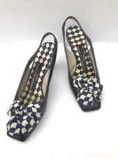VTG 60s /70s Mod Charles Jourdan Paris Navy Patent bow slingback heels pumps 7B