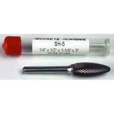 Carbide Burr (SH-5) Flame Shape - Single Cut - 1/4 x 1/2 x 1 1/4 x 3