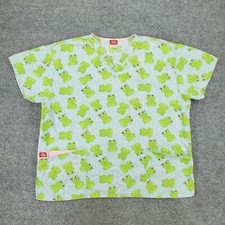 Dickies Scrub Top Shirt Women XL Green Frogs Graphic Short Sleeve Pocket Uniform
