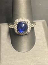 925 STERLING SILVER LAB-CREATED SAPPHIRE AND COLORLESS GEMS RING SIZE 9.75