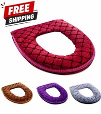 2PC Bathroom Toilet Seat Cover Soft Plush Washable Winter Warmer Mat Pad Cushion