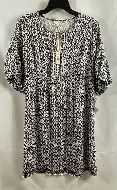 Max Studio Women's Blue Geometric Incroele Short Sleeve Tunic Blouse NWT Sz M