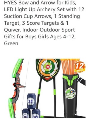 Bow and Arrow for Kids, LED Light up Archery Set with 12 Suction Cup Arrows, 1 S
