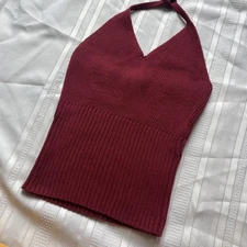Vintage Wet Seal Y2K Ribbed Red Halter Top Size XS  Boho Festival Crop Tank Top