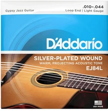 D'Addario Guitar Strings - Gypsy Jazz Loop End Silver Plated Wound EJ84L Light