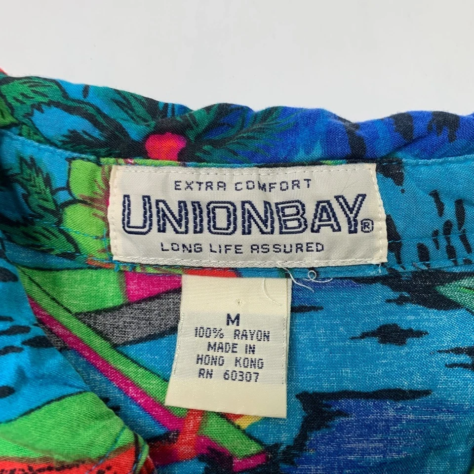 Camisa Unionbay Vintage Hombre M Mediana Rayón Extra Cómoda Floral Tropical Hawaiana Foto 3 de 4