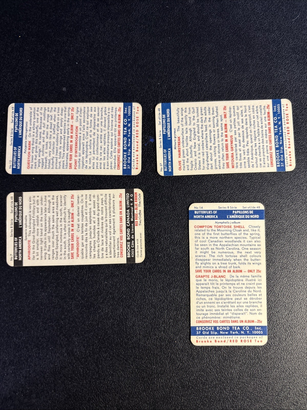 4 cards-1965 Brooke Bond (Red Rose Tea) Butterflies of N. America--Series 8. thumbnail 2