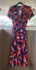 Pretty Garden Wrap Dress Maxi Floral Colorful Women’s Large Orange Pink NWT New