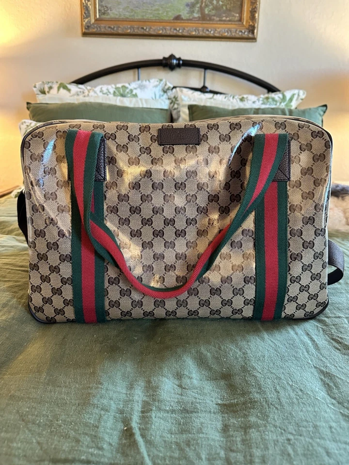 Gucci Duffle  Crystal Monogram Web Carry On Brown Coated Canvas Travel Bag - Image 2 of 4
