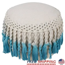 Macrame Pouf Indoor Cotton Seating Fringe Soft Bohemian Style Decor 15.5 Inch US