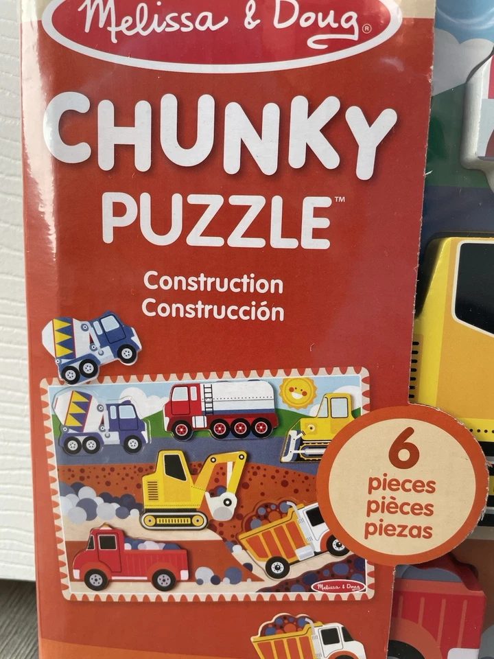 Rompecabezas de construcción grueso de madera Melissa & Doug 6 piezas tractor de volteo de cemento nuevo Foto 3 de 4