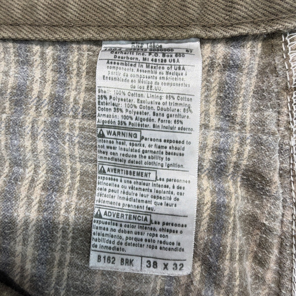 VTG 2004 Carhartt B162 BRK Flannel Lined Canvas Jeans Bark Brown  display picture 1