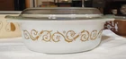 Vintage Pyrex Empire Scroll 1-1/2 QT Gold White Casserole #043 with Lid