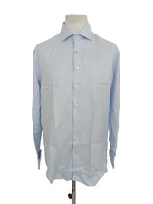 M S Sartorial Men's Shirt Size 17 Blue Slim Fit Double Cuffs Twill Buttons New