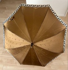 FENDI FF Logo Zucca Pattern Gold Long Umbrella Vintage Authentic Rare