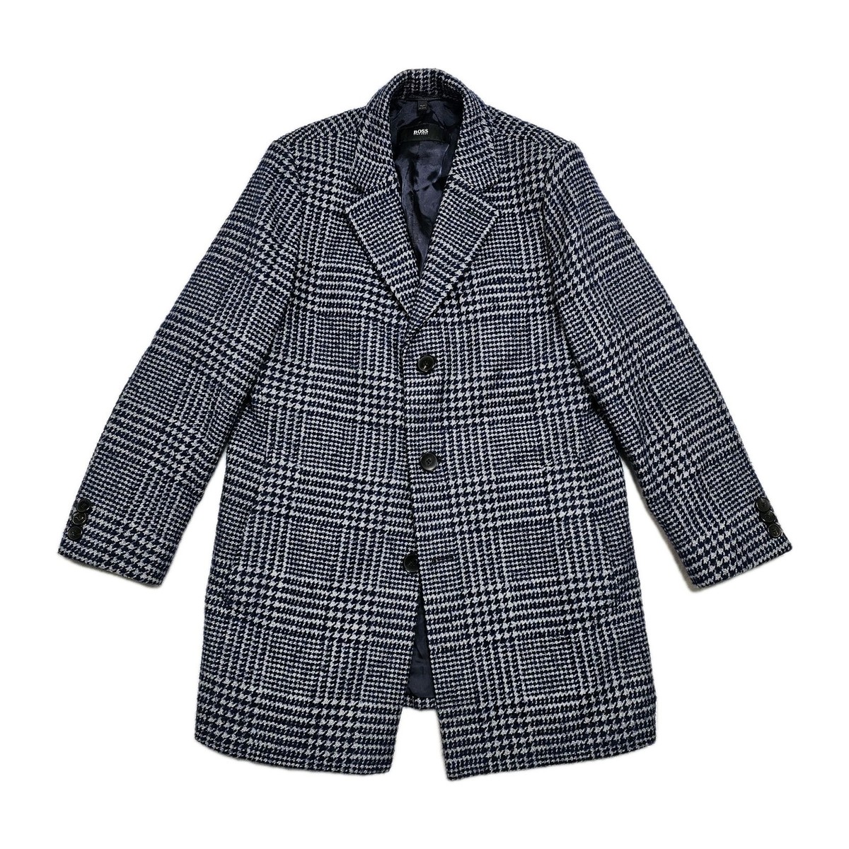 Hugo Boss Tweed Houndstooth Wool Overcoat Mens 36S Glen Check Top