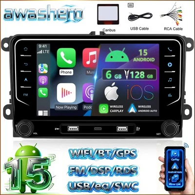 AWASHERO 6+128GB Android 15 Autoradio FM RDS GPS Navi Carpaly Für VW Polo 6R 6C V 2009-17