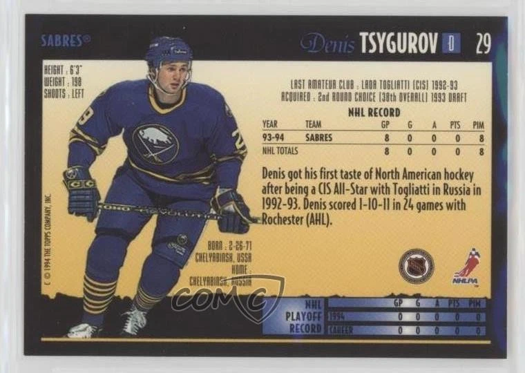 1994-95 Topps Premier Denis Tsygurov #29 Rookie RC - Image 2 of 2