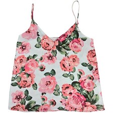 Socialite XS Atlas Floral Cami Tank Top Sleeveless V Neck Pink Roses Made in USA