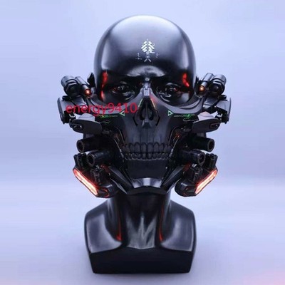 Skull Mask Cyberpunk Black Luminous Technology Halloween Cosplay Dress Up NEW