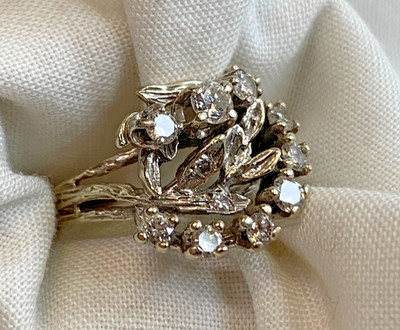 14 Karat Weißgold Diamant Ring 5,66 g feiner Schmuck Größe 5,5 Band *LESEN*