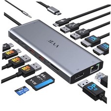 USB C Laptop Docking Station Dual Monitor HDMI for Dell/Lenovo/HP Laptop Gray