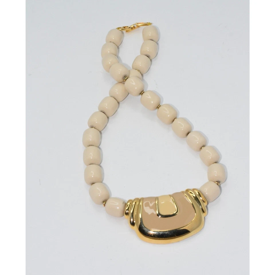 NAPIER золото/кремовая эмаль подвеска золотистый люцит бисером заявление ожерелье - Изображение 4 из 4