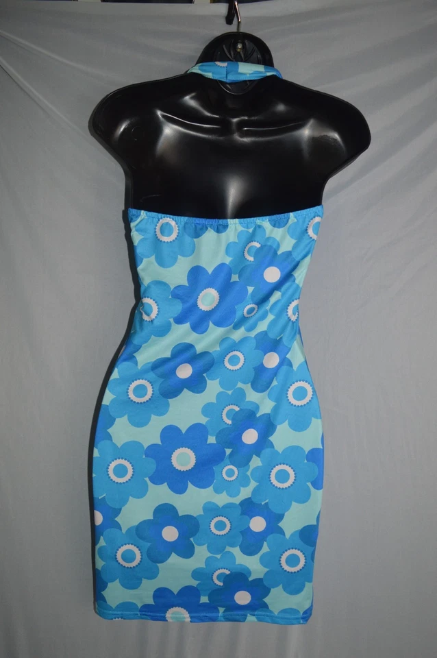 Ретро диско 70-х тема синий и белый платье размер маленький костюм вечеринки - Изображение 2 из 3