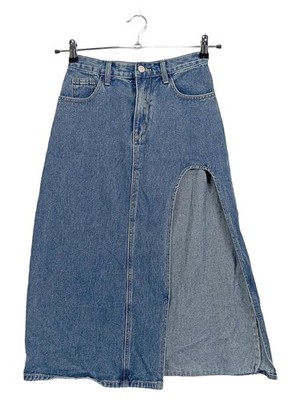 Cider Damen Jeansrock Blau XS Casual mit Schlitz Maxirock