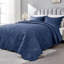 Navy Oversized King Bedspread Set - 128x120 Extra Wide Quilt  Shams