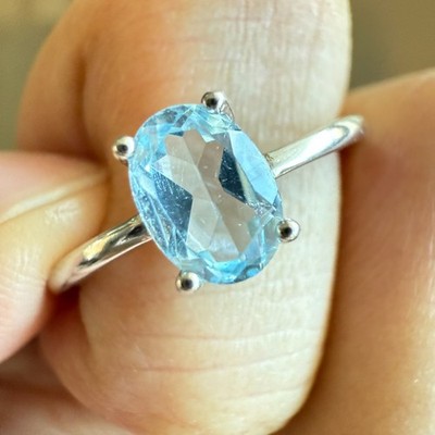 925 Sterling Silber Ring oval Blautopas 7x5mm Natur Edelstein Cocktail Geschenk