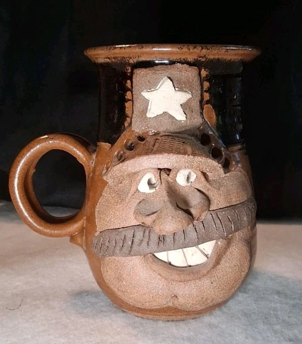Vintage Studio Art Pottery Ugly Face mug stoneware hand made