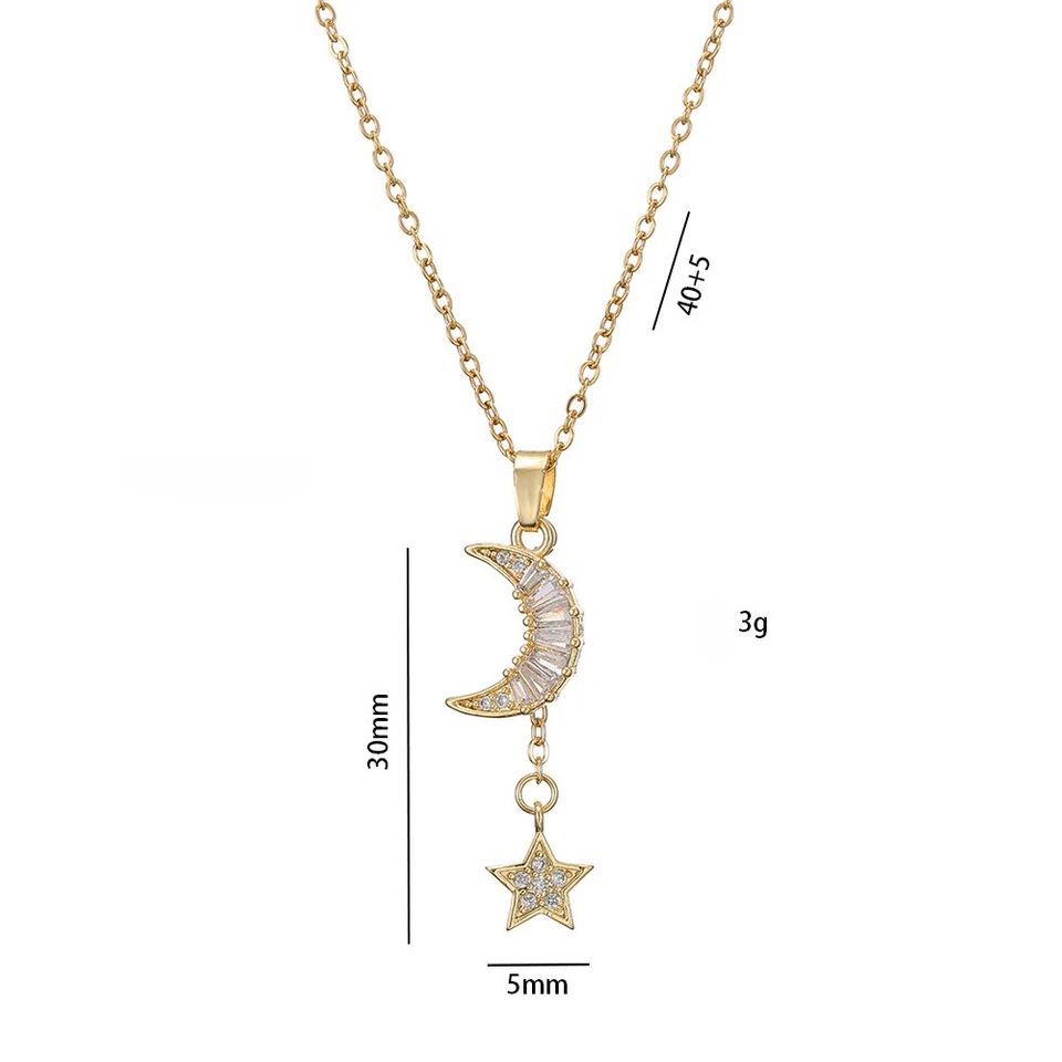 Collana catena ciondolo LUNA STELLA ZIRCONI in acciaio inox clavicola donna - Immagine 3 di 4