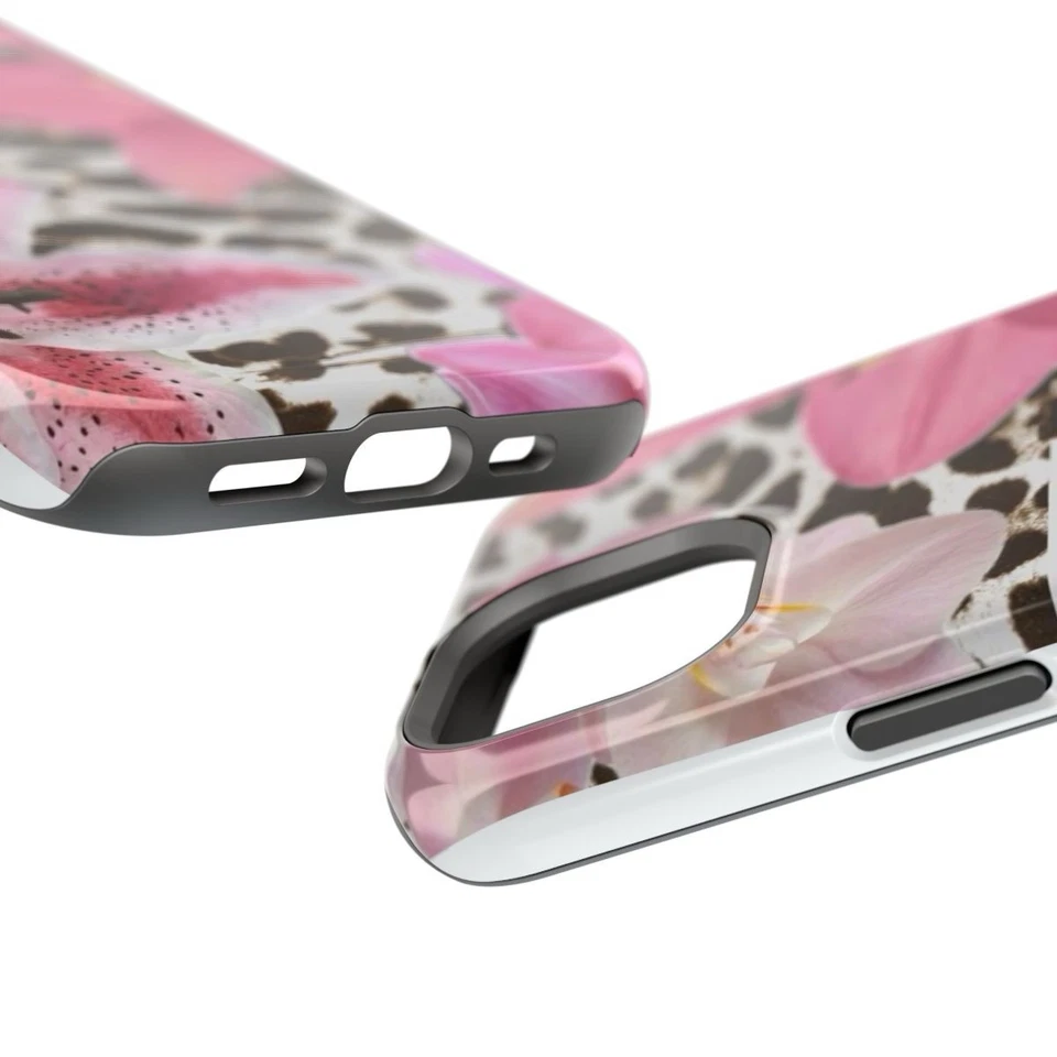 Funda Teléfono Rosa Flores y Marrón Estampado Leopardo iPhone 15 Foto 3 de 4