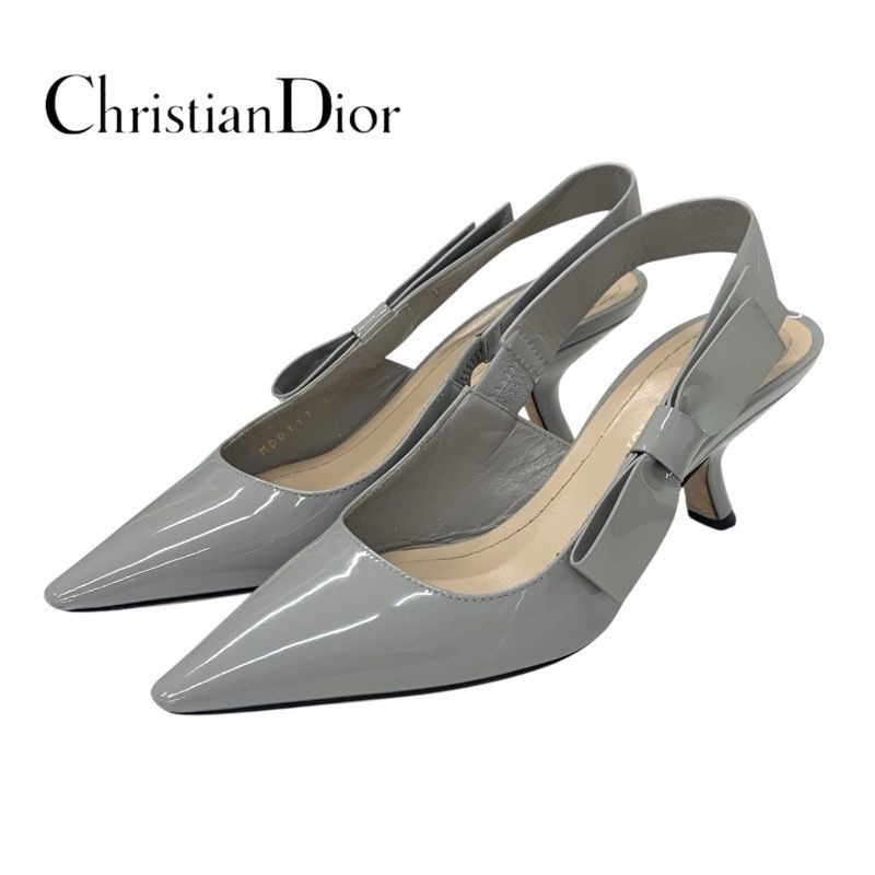 Dior Christian JADIOR PUMPS Shoes Patent Grey Slingback Used TIEE