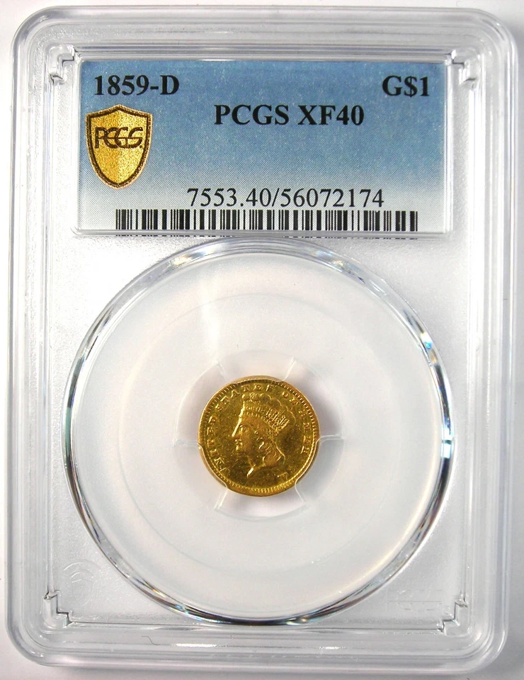 1859-D Indian Gold Dollar G$1 - Certified PCGS XF40 (EF40) - Rare Dahlonega Coin - Image 2 of 4